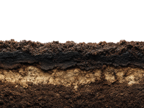 Earth layers brown black beige organic ground soil dirt, Isolated, Png Transparent Background