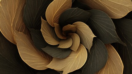 Elegant Spiral Design Featuring Golden and Dark Leaf Patterns