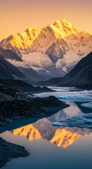 sunset in the mountains over the lake