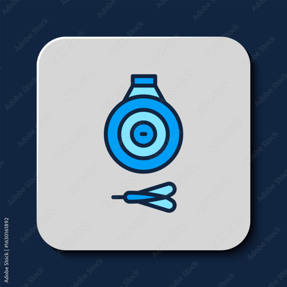 Aufkleber filled outline classic dart board and arrow icon isolated on blue background. dartboard sign. game c
