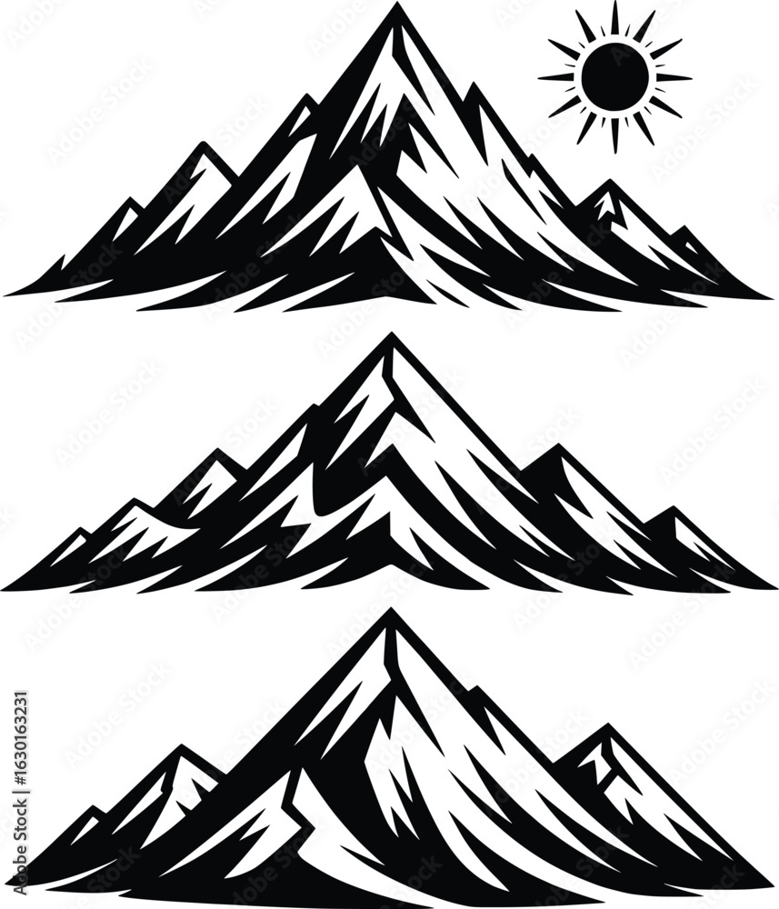 Poster monochrome mountain range majesty an array of peaks and summits in striking black and white perfect 