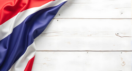 Thailand Flag on White Wooden Background