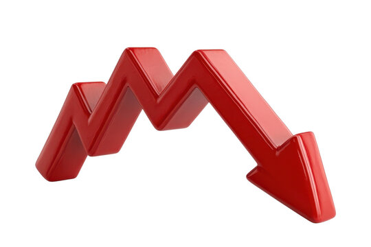 Red Downward Arrow Graph Symbolizing Decline or Decrease in Business or Economic Performance