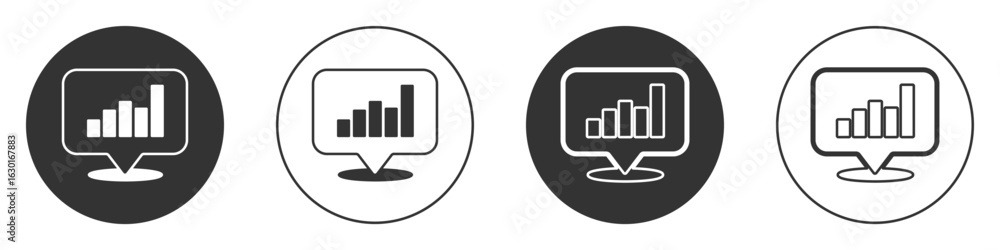 Poster black pie chart infographic icon isolated on white background. diagram chart sign. circle button. ve