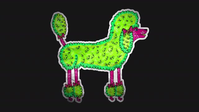 A fun vibrant dog themed sticker that rolls on with alpha for easy drag and drop.