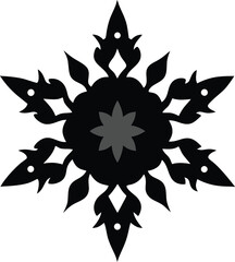 Intricate black snowflake silhouette isolated on white background