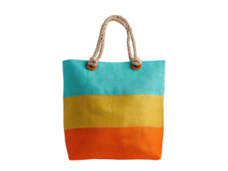 Striped tote bag with rope handles image, Isolated, Png Transparent Background