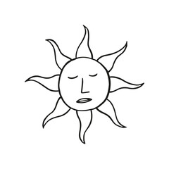 Italian Sun with face in Dolce Vita style. Vector line art yellow illustration