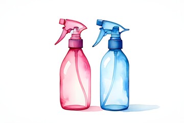 Two Plastic Spray Bottles - Pink and Blue