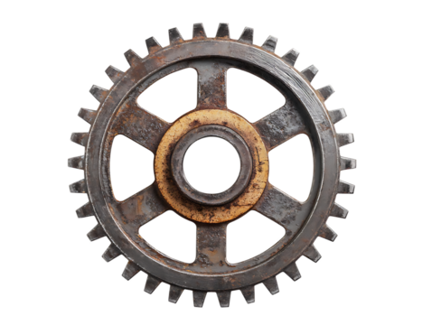 Old rusty metal gear isolated on transparent background