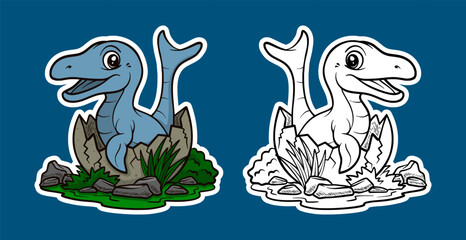 Cute Cartoon Dinosaur Hatching from Egg