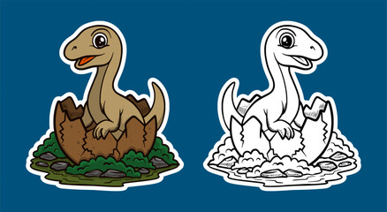 Cute Cartoon Dinosaur Hatching from Egg