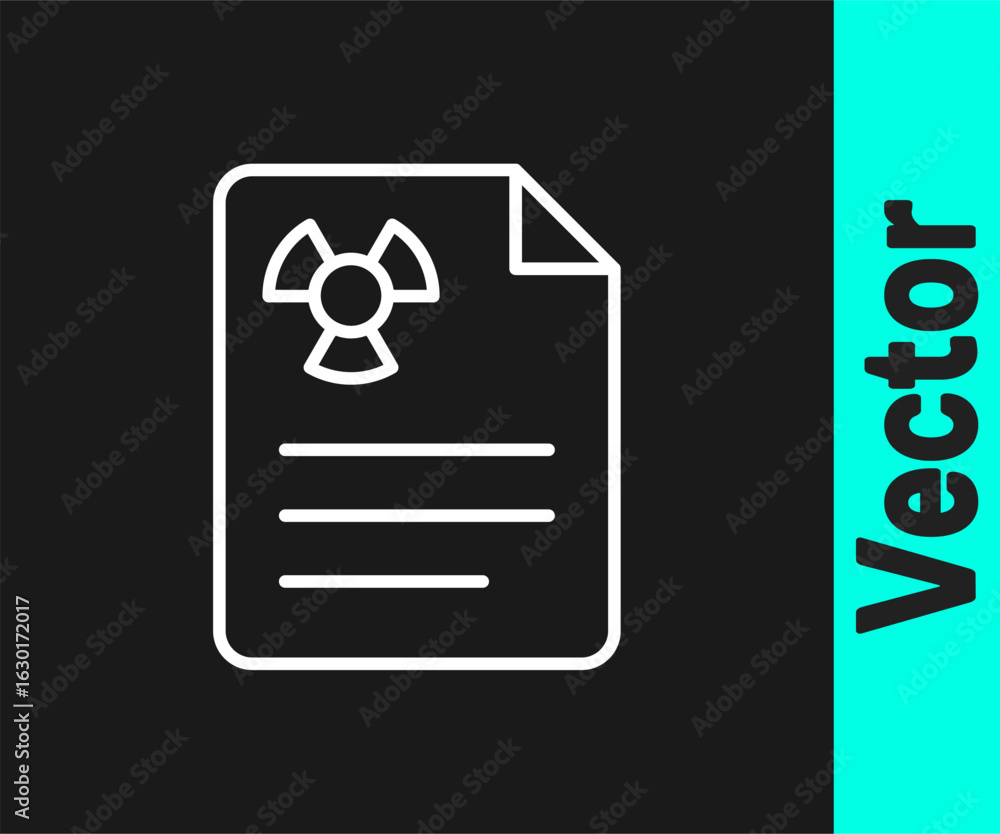 Poster white line radiation warning document icon isolated on black background. text file. vector