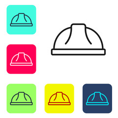 Black line Worker safety helmet icon isolated on white background. Set icons in color square buttons. Vector