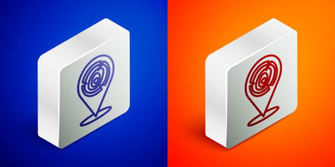 Isometric line Wooden logs icon isolated on blue and orange background. Stack of firewood. Silver square button. Vector