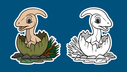 Cute Cartoon Dinosaur Hatching from Egg