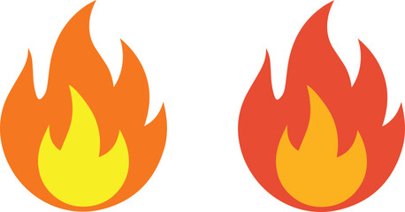 Two fire icons in orange and red isolated on white background