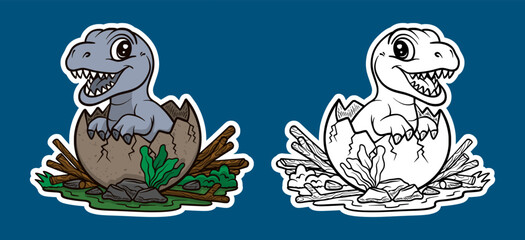 Cute Cartoon Dinosaur Hatching from Egg