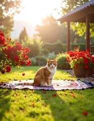 Ginger cat in garden