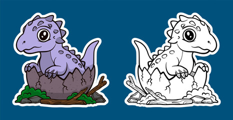Cute Cartoon Dinosaur Hatching from Egg