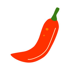 Hand drawn flat red chili pepper isolated on white background.