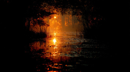 Serene sunset reflections over tranquil marsh wetlands nature photography peaceful environment close-up view