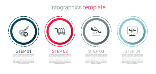 Set No scissors, Trolley baggage, Plane landing and . Business infographic template. Vector
