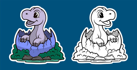 Cute Cartoon Dinosaur Hatching from Egg