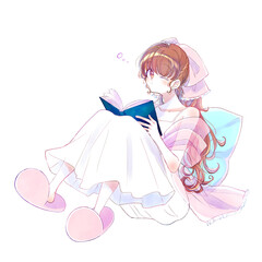 読書する眠そうな女性　メルヘン