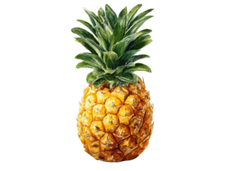 Ripe tropical pineapple with green leafy crown fruit food, Isolated, Png Transparent Background