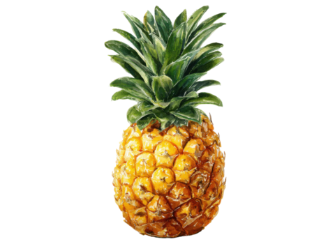 Ripe tropical pineapple with green leafy crown fruit food, Isolated, Png Transparent Background - Powered by Adobe