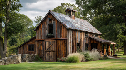 Old barn converted into a cozy home with roof insulation and solar panels&mdash;blending rustic charm, modern comfort, and a sunny terrace for relaxed countryside living.