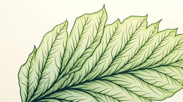 Illustration of a Detailed Green Leaf Against Cream Background