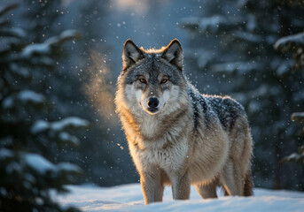 gray wolf in snow