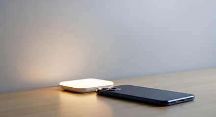 Two square lights on wooden surface