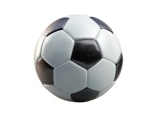 Naklejka premium Classic soccer ball black white panels sport game, Isolated, Png Transparent Background