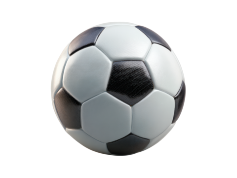 Classic soccer ball black white panels sport game, Isolated, Png Transparent Background