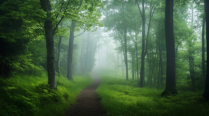 Fototapeta premium Green forest environment. Beautiful Forest