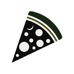 Black and white pizza slice silhouette vector icon on white background