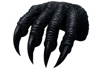 3d rendering of a creepy monster claw with sharp black nails, isolated on transparent background, perfect for horror or fantasy projects