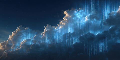 Fototapeta premium Digital rain clouds create ethereal light show night sky abstract art nature wide angle visual effects