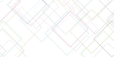 Abstract geometric pattern with intersecting colorful transparent outlines on a clean white background ideal for modern design concepts and digital presentations.