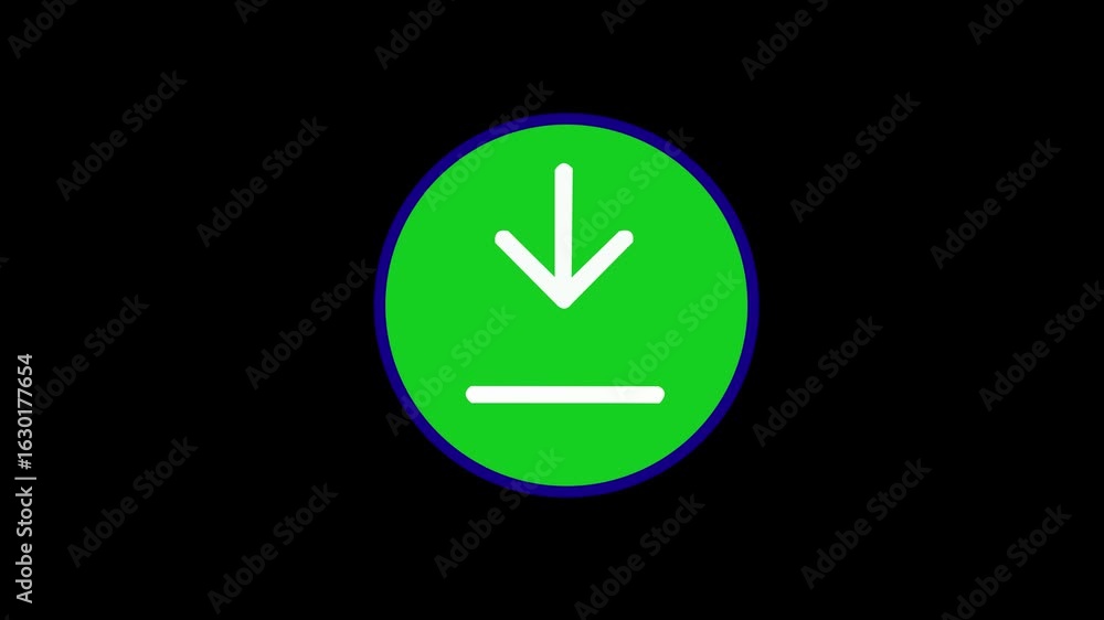 Poster down direction arrows symbol. green arrow button icon or swipe-down arrow signal animation. neon lin