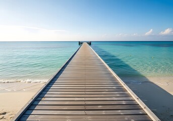Obraz premium A wooden pier extends over turquoise waters