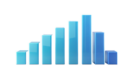 Abstract blue bar graph with varying heights representing growth and data analysis isolated on transparent background