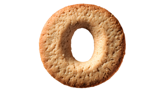 A letter 'O' in cookie style, round and perfectly baked, with a hole in the middle, isolated on a Transparent Background