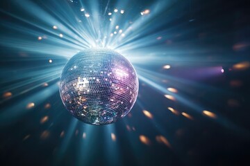 Obraz premium Mirror Ball Disco Lights Club Dance Party Glitter Background