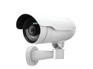 White surveillance camera with infrared L E Ds and adjustable bracket security technology, Isolated, Png Transparent Background