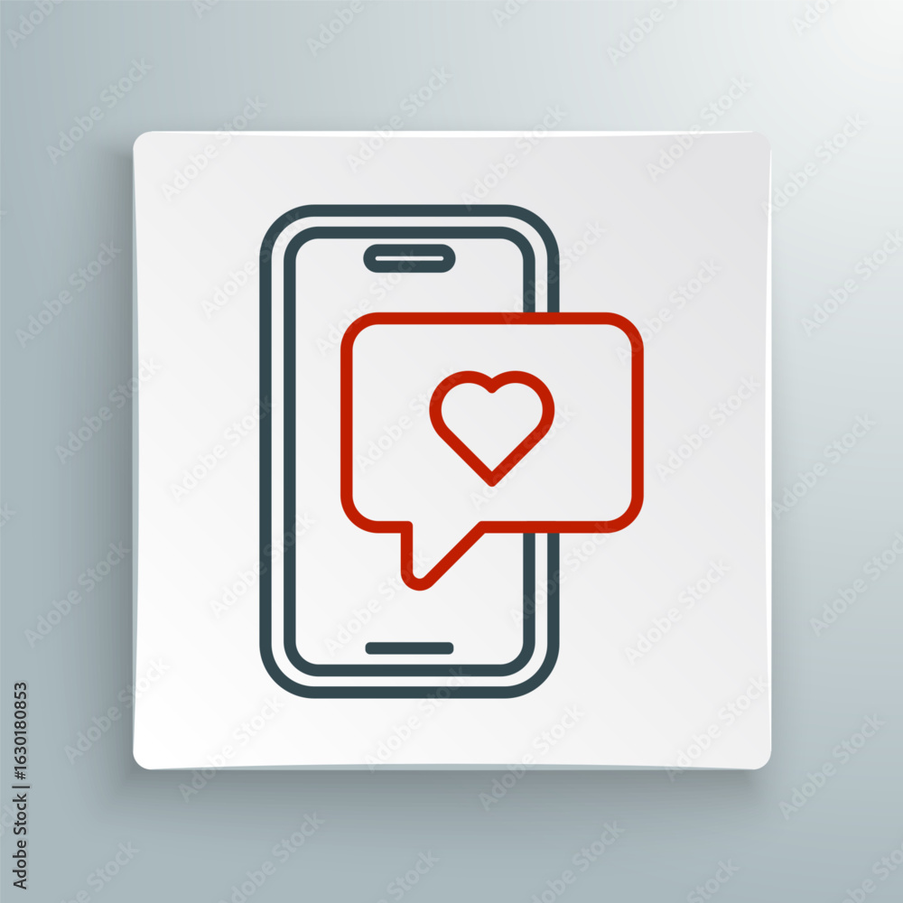 Aufkleber line smartphone with heart emoji speech bubble get message on screen icon isolated on white backgrou