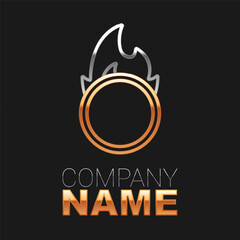 Line Circus fire hoop icon isolated on black background. Ring of fire flame. Round fiery frame. Colorful outline concept. Vector